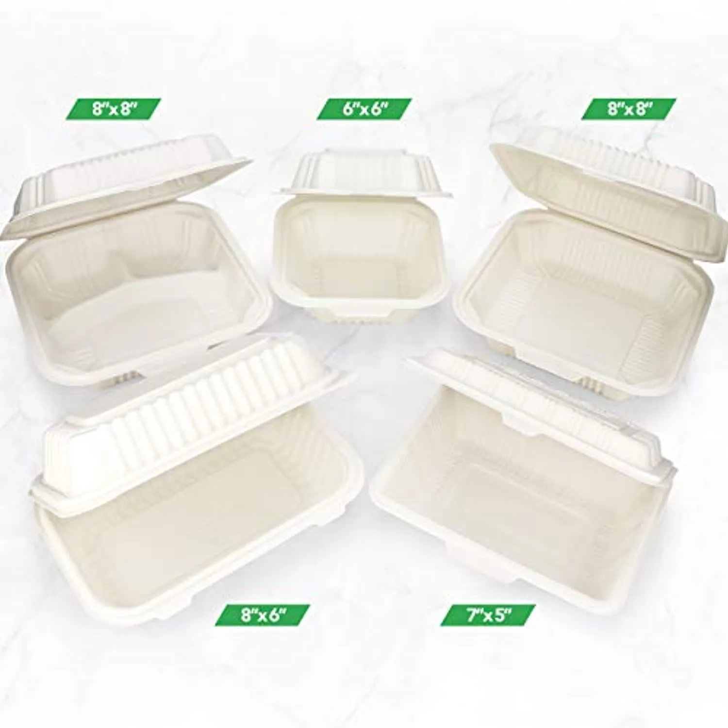 125 Count Eco Friendly Take Out Food Containers, 6" x 6", 1-Comp. - Non-Soggy, Leak Proof, Disposable To Go Containers Made From Cornstarch