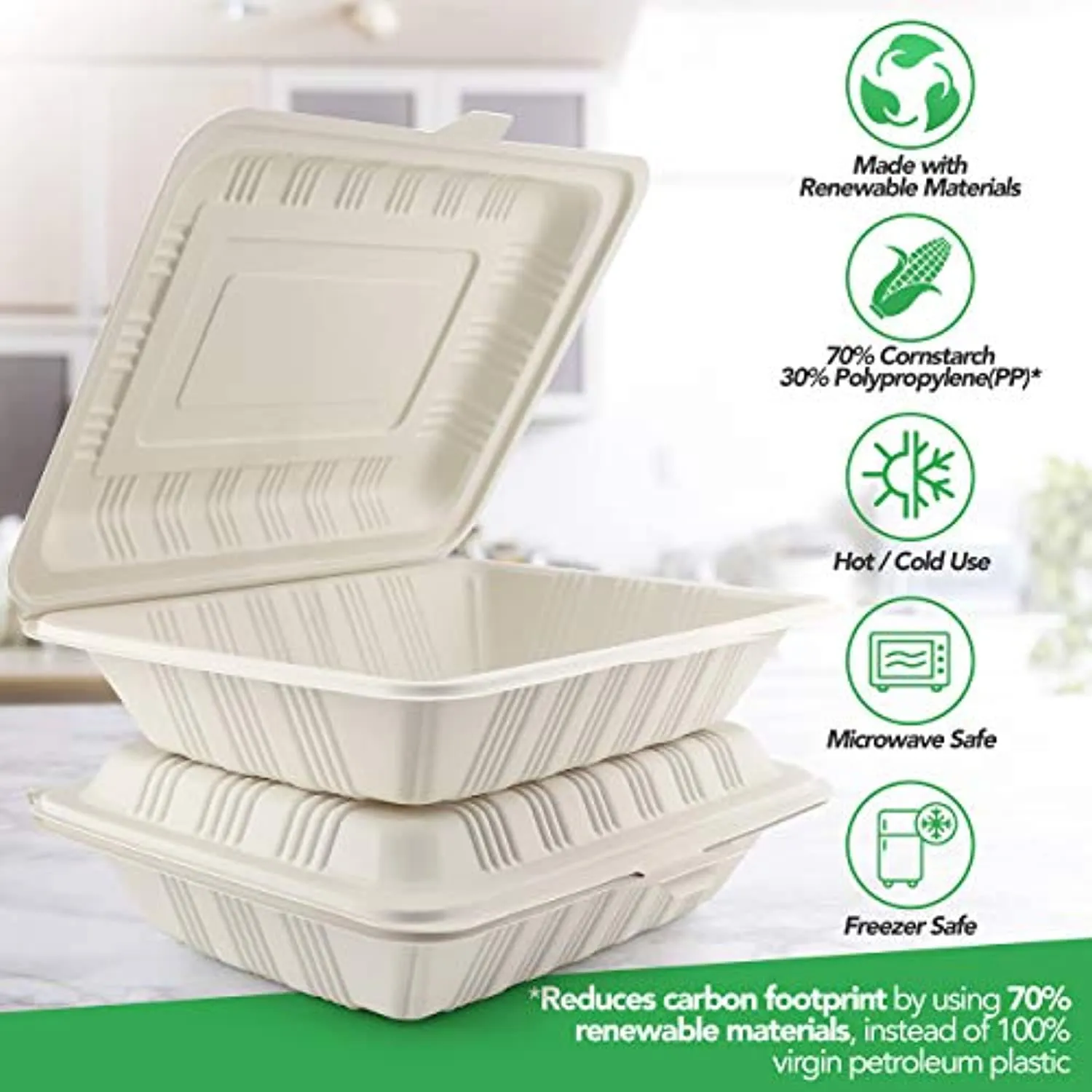 125 Count Eco Friendly Take Out Food Containers 7 x 5 Inches