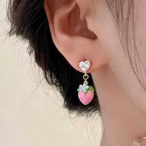 14K-Gold Cute Strawberry Hanging Earring