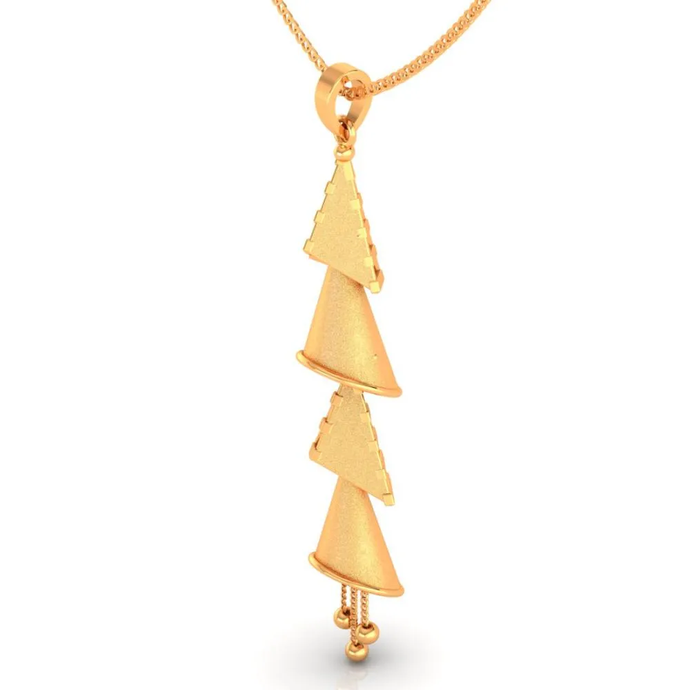 14k Unique Gold Pendant With Four Hanging Cones