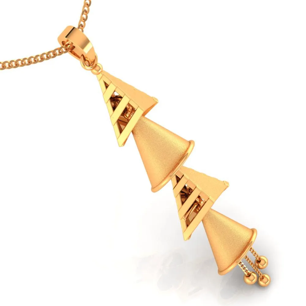 14k Unique Gold Pendant With Four Hanging Cones