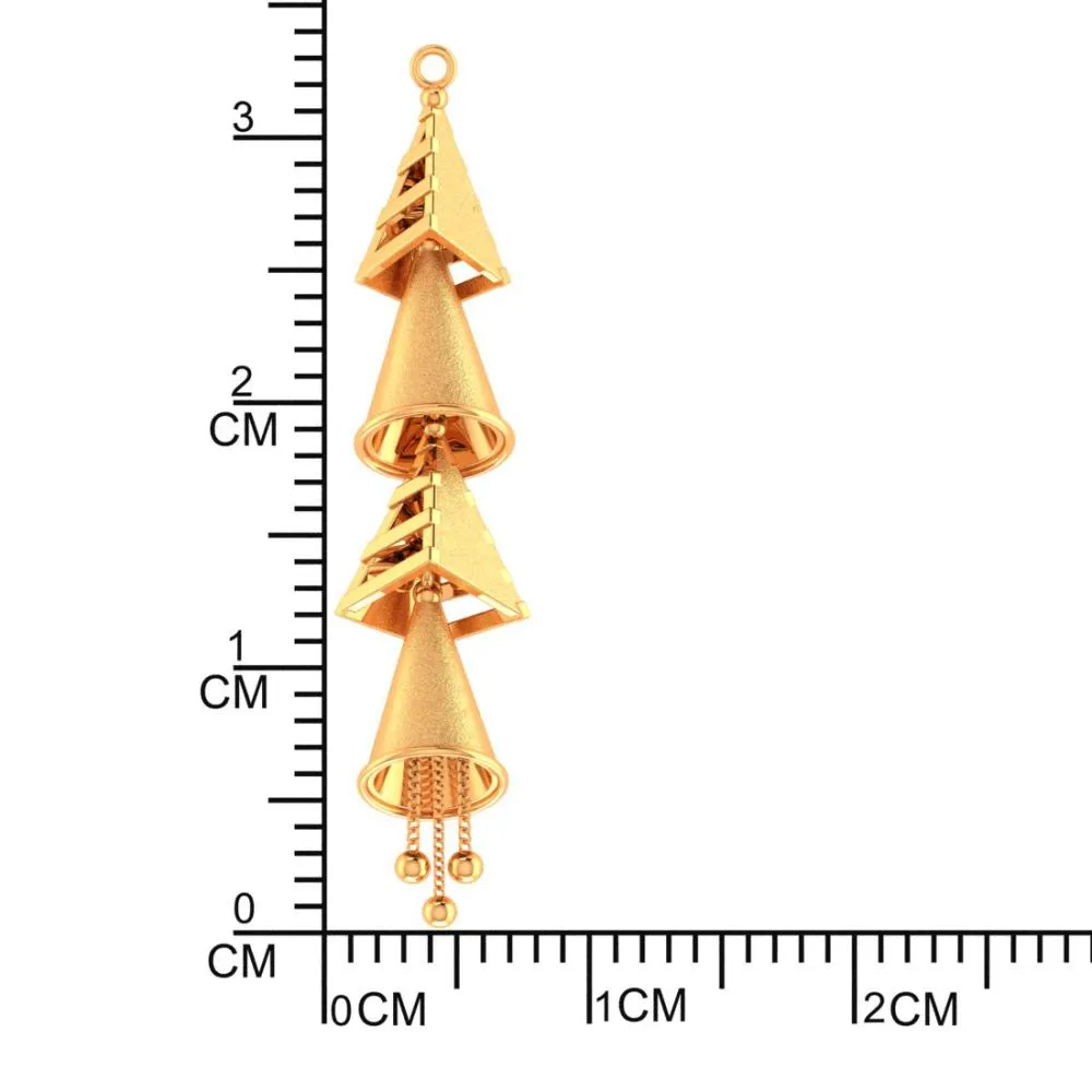 14k Unique Gold Pendant With Four Hanging Cones