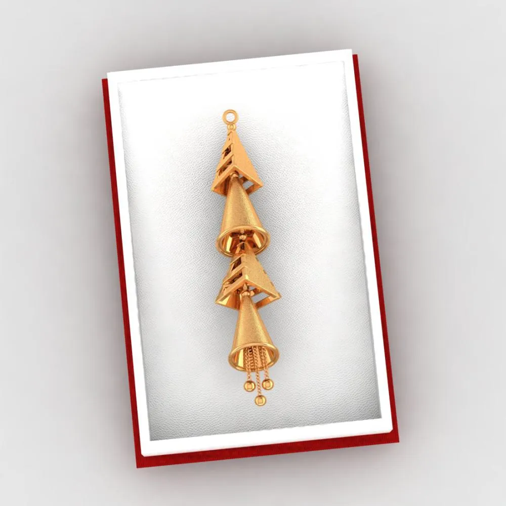 14k Unique Gold Pendant With Four Hanging Cones