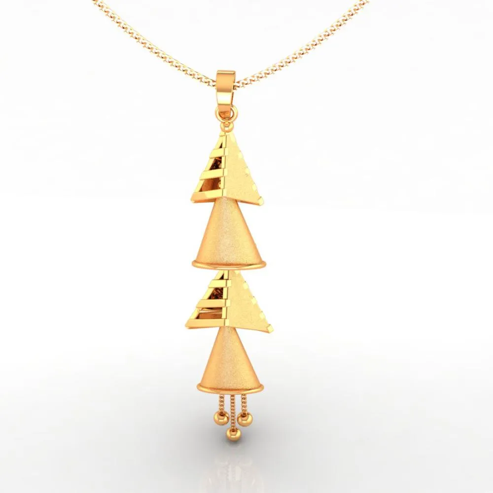 14k Unique Gold Pendant With Four Hanging Cones