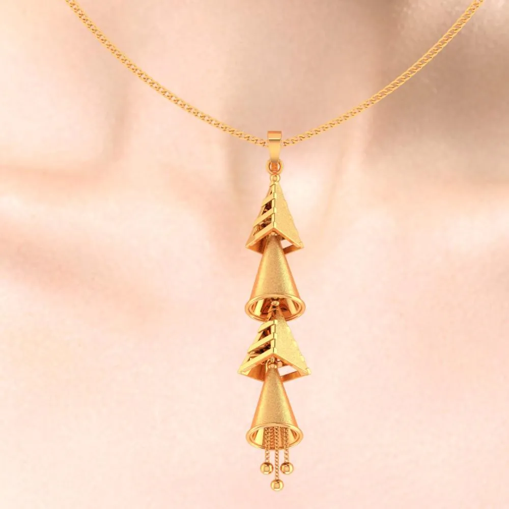 14k Unique Gold Pendant With Four Hanging Cones