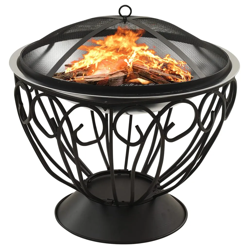 2-in-1 Fire Pit and BBQ with Poker 59x59x60 cm Stainless Steel