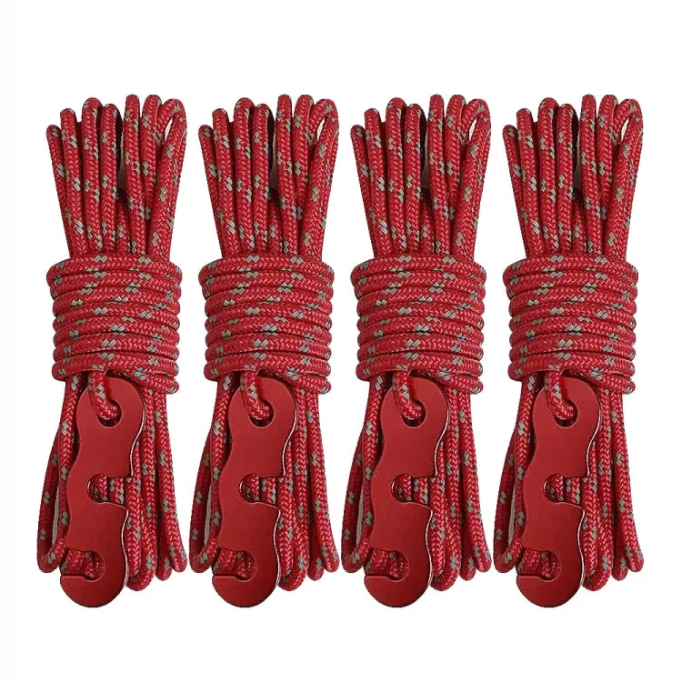 4m x 4 Rolls Outdoor Camping Tent Canopy Wind Rope Luminous Multi-Function Wind Rope Buckle Tent Fixed Rope(S Buckle-Red)