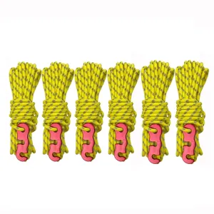 4m x 6 Rolls Outdoor Camping Tent Canopy Wind Rope Luminous Multi-Function Wind Rope Buckle Tent Fixed Rope( S Buckle-Yellow)