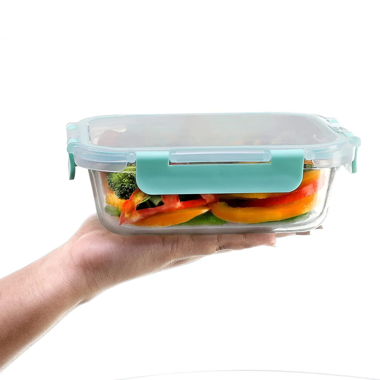 Amazon Brand - Solimo Glass Container/Lunch Box for Office with Break-Free, Detachable Lock, Airtight, Leakproof, Microwave-Safe, Freezer-Safe, Rectangle (1,500 ml)