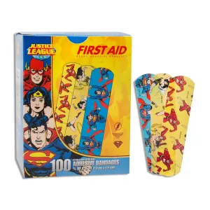 American® White Cross Stat Strip® Superman/Wonder Woman/Flash Kid Design Adhesive Strip, ¾ x 3 Inch