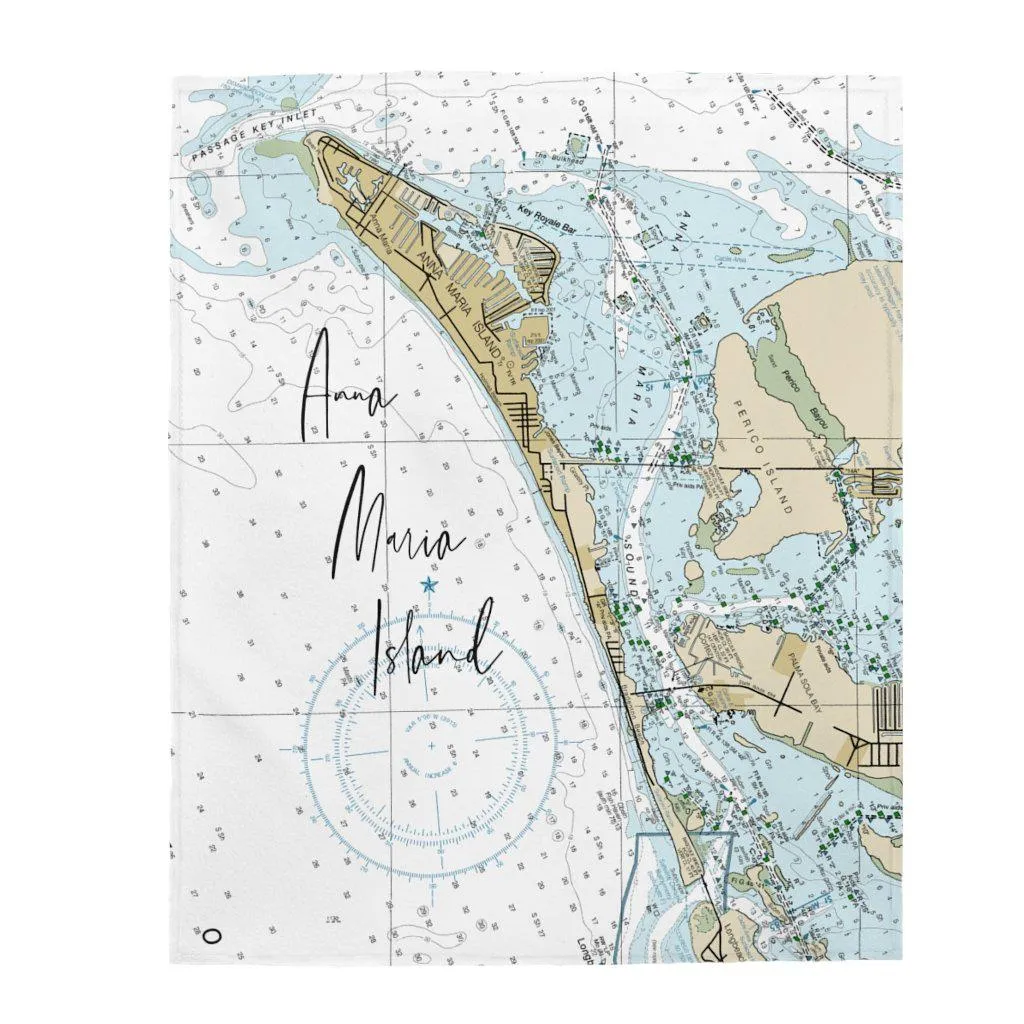 Anna Maria Island Nautical Map Velveteen Plush Blanket