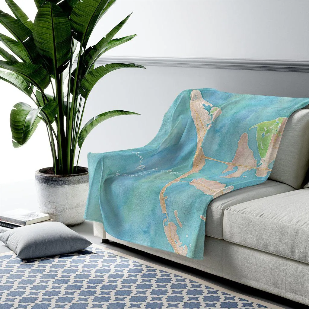 Anna Maria Island Watercolor Map  Velveteen Plush Blanket