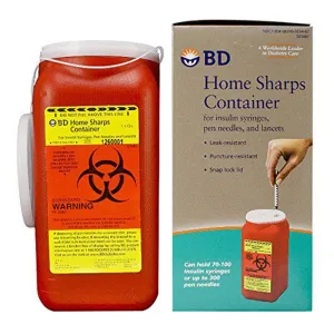 BD Home Sharps Leak and Puncture Resistant Container with Snap Lock Lid, 1.4 Quart