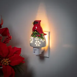 Ceramic Cardinal with Snowflake Cut-out Nightlight