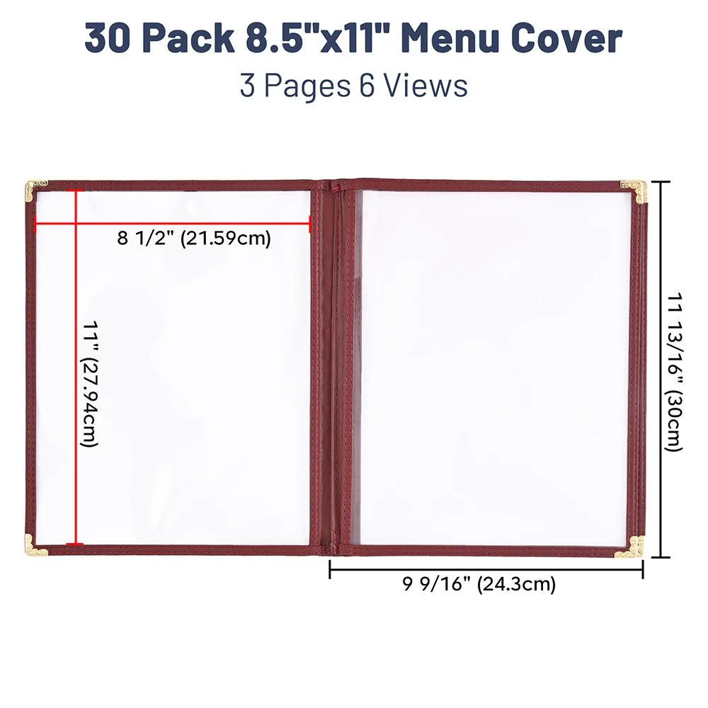 Clear Menu Covers 30ct/Pack 8.5x11 3-Page 6-View