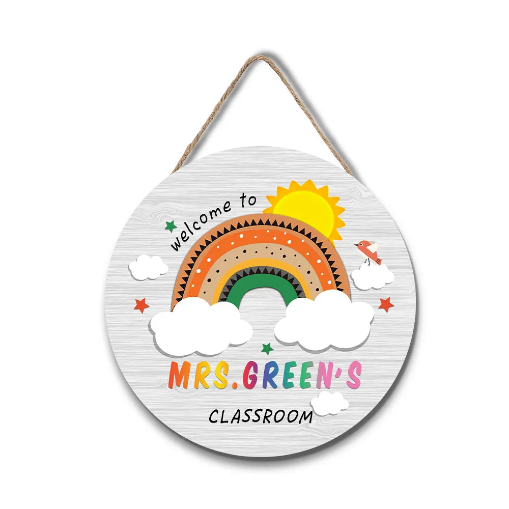 Custom Rainbow Cute Teacher Door Sign, Welcome Sign Gift for Teacher