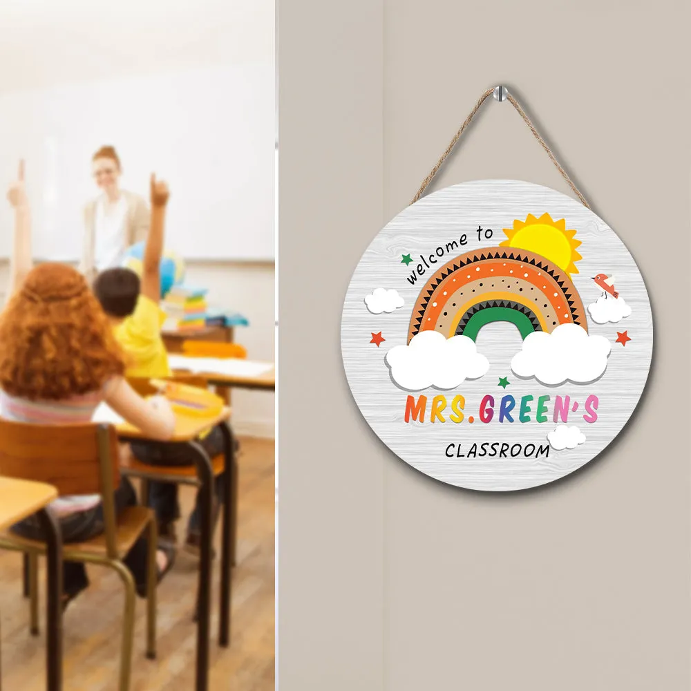 Custom Rainbow Cute Teacher Door Sign, Welcome Sign Gift for Teacher