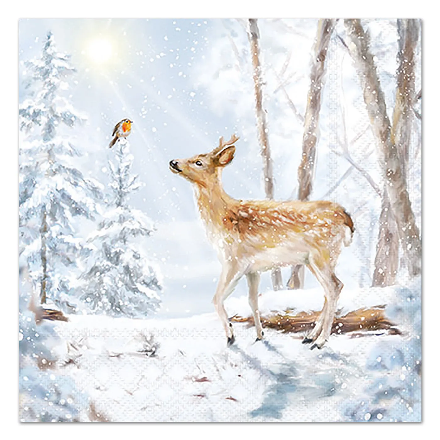 Deer in Winter Forest Paper Luncheon Napkins