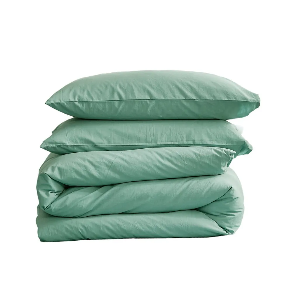 Deluxe Duvet Cover Quilt Set Flat Cover Pillow Case Essential Green Single