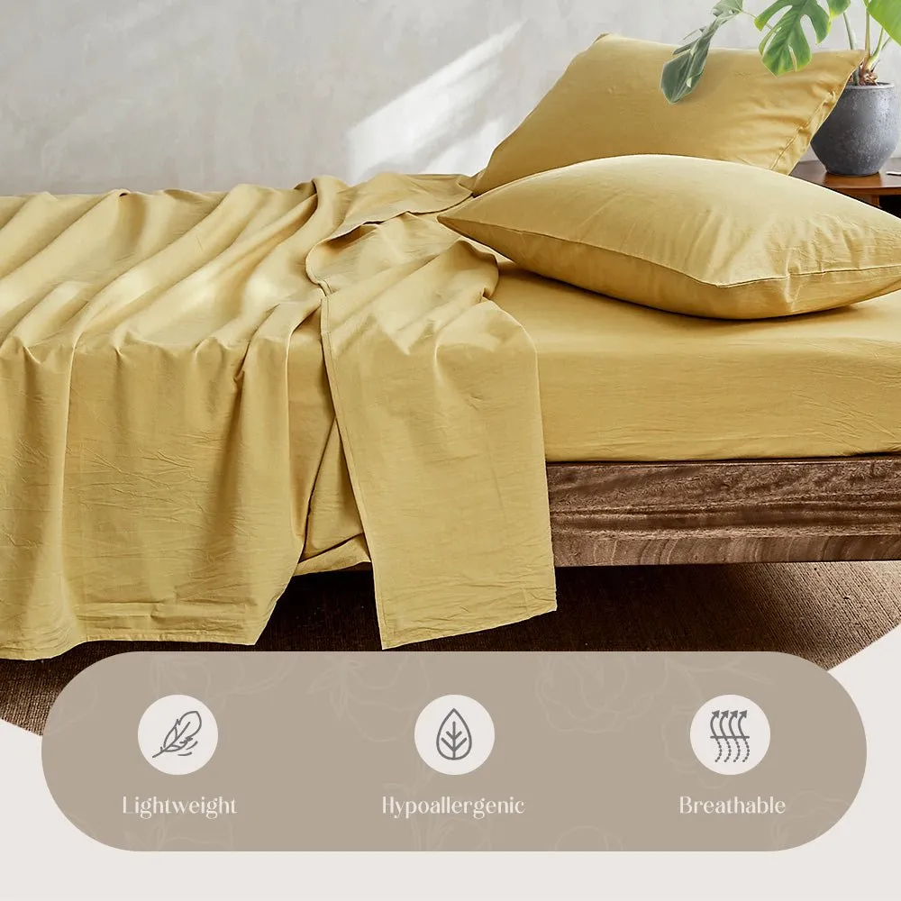 Deluxe Sheet Set Bed Sheets Set Double Flat Cover Pillow Case Yellow Essential