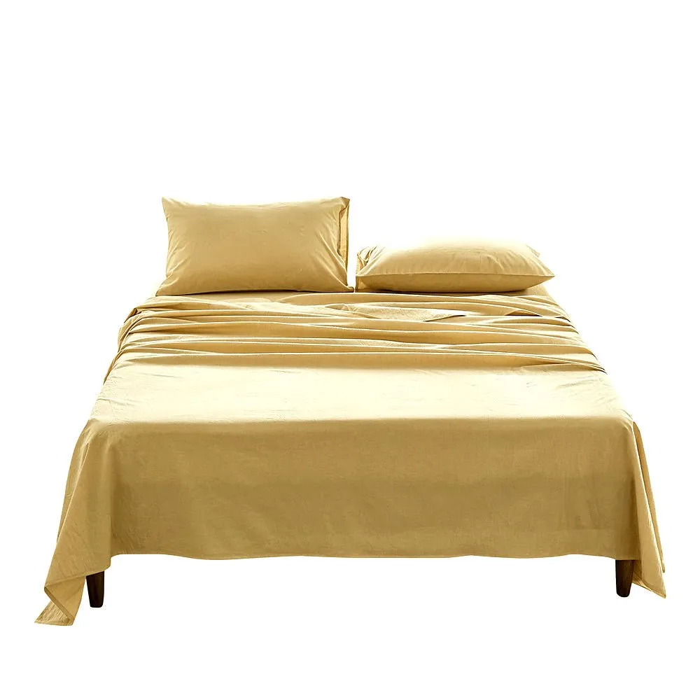 Deluxe Sheet Set Bed Sheets Set Double Flat Cover Pillow Case Yellow Essential