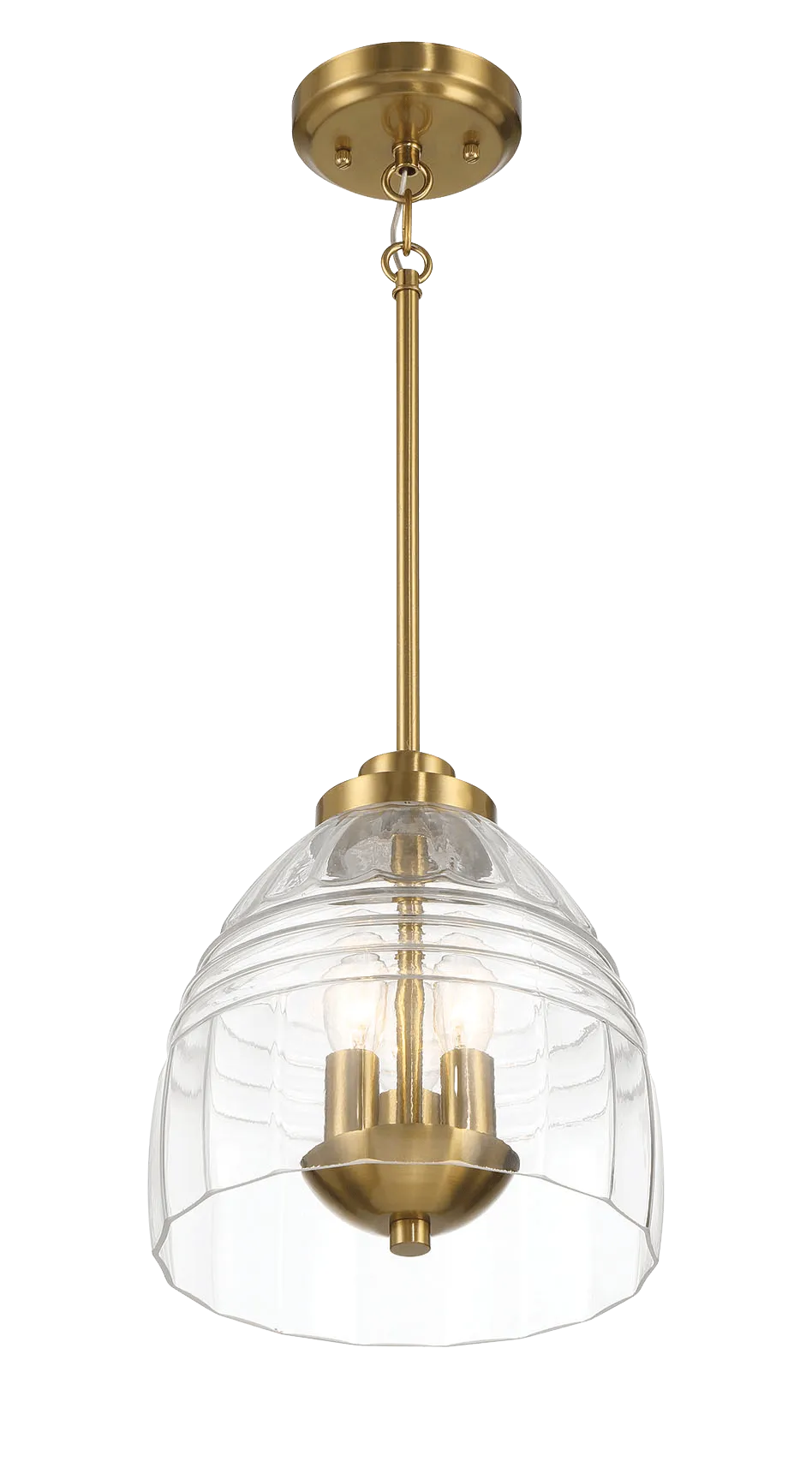 Ember Three Candle Lights Chain Pendant With Clear Glass - Satin Brass