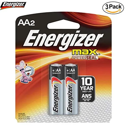 Energizer E91BP-2 AA Size Alkaline General Purpose Battery, AA - Alkaline - 1.5 V DC - 3-2 Packs (6 Batteries Total)