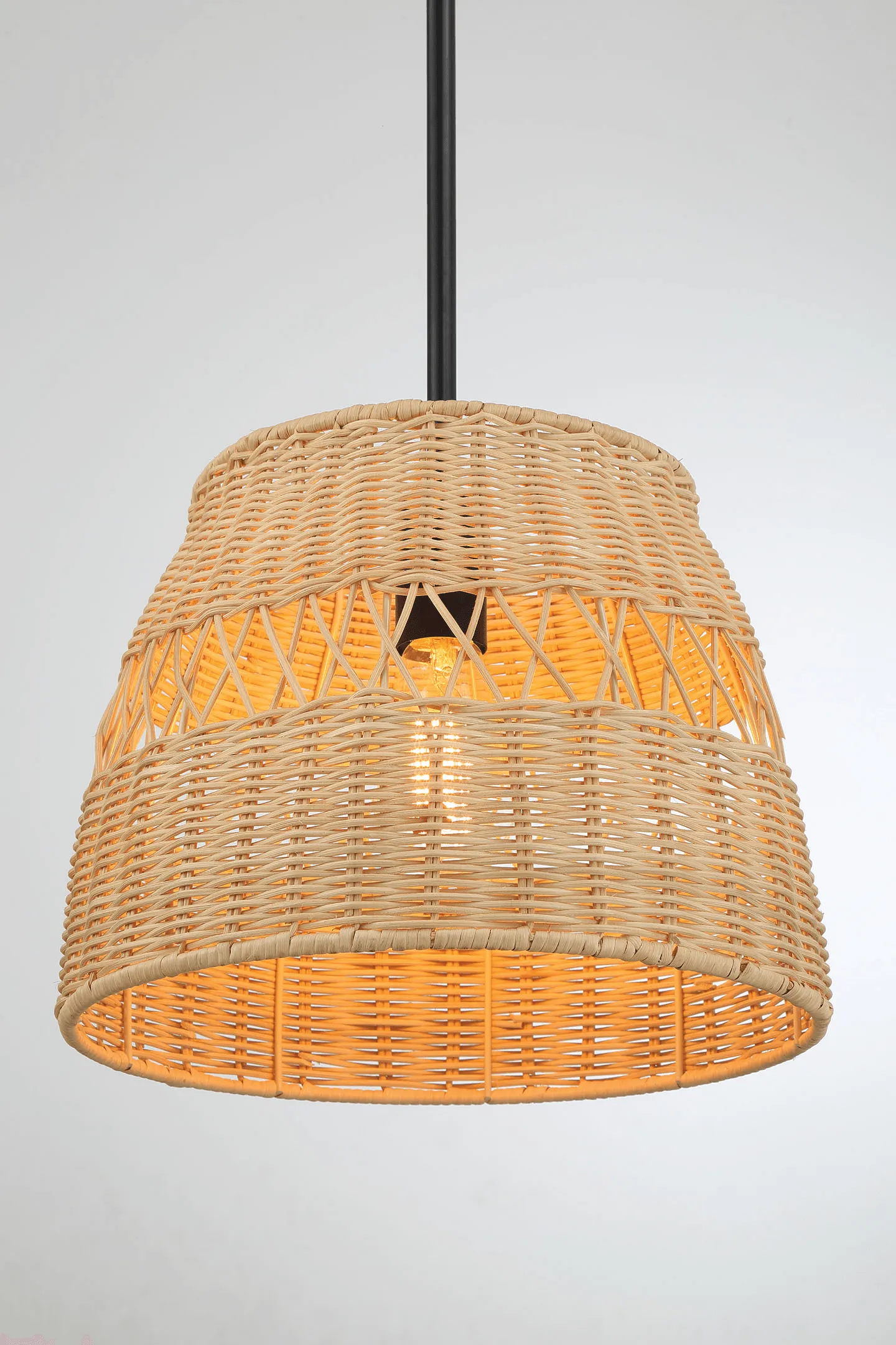 Essence Single Lights Pendant With Rattan Shade  Black Metal Finish for Farmhouse Style