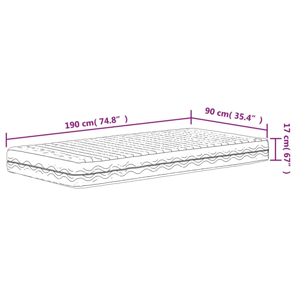 Foam Mattress White 90x190 cm Hardness H2 H3