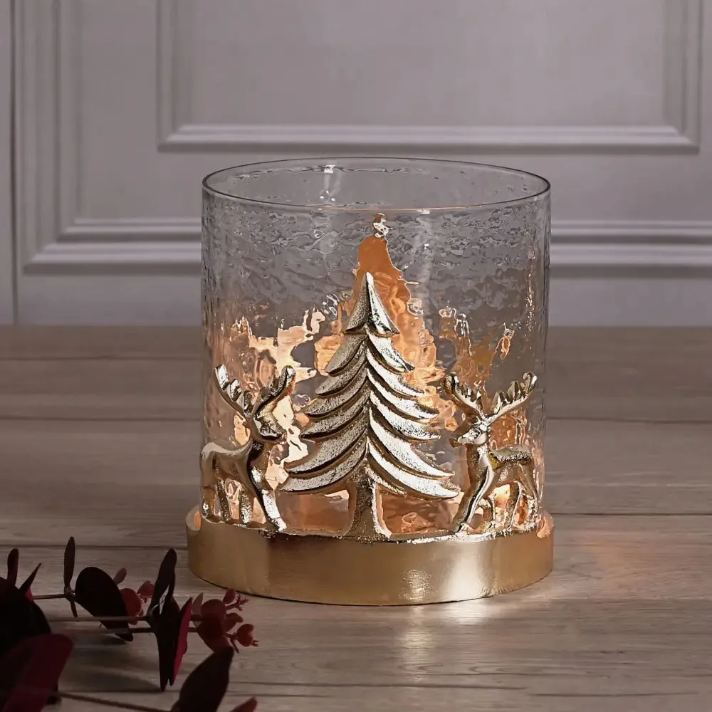 Gold Deer Hurricane Lantern Candle Holder