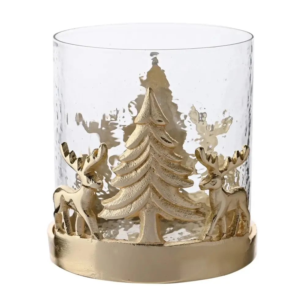 Gold Deer Hurricane Lantern Candle Holder