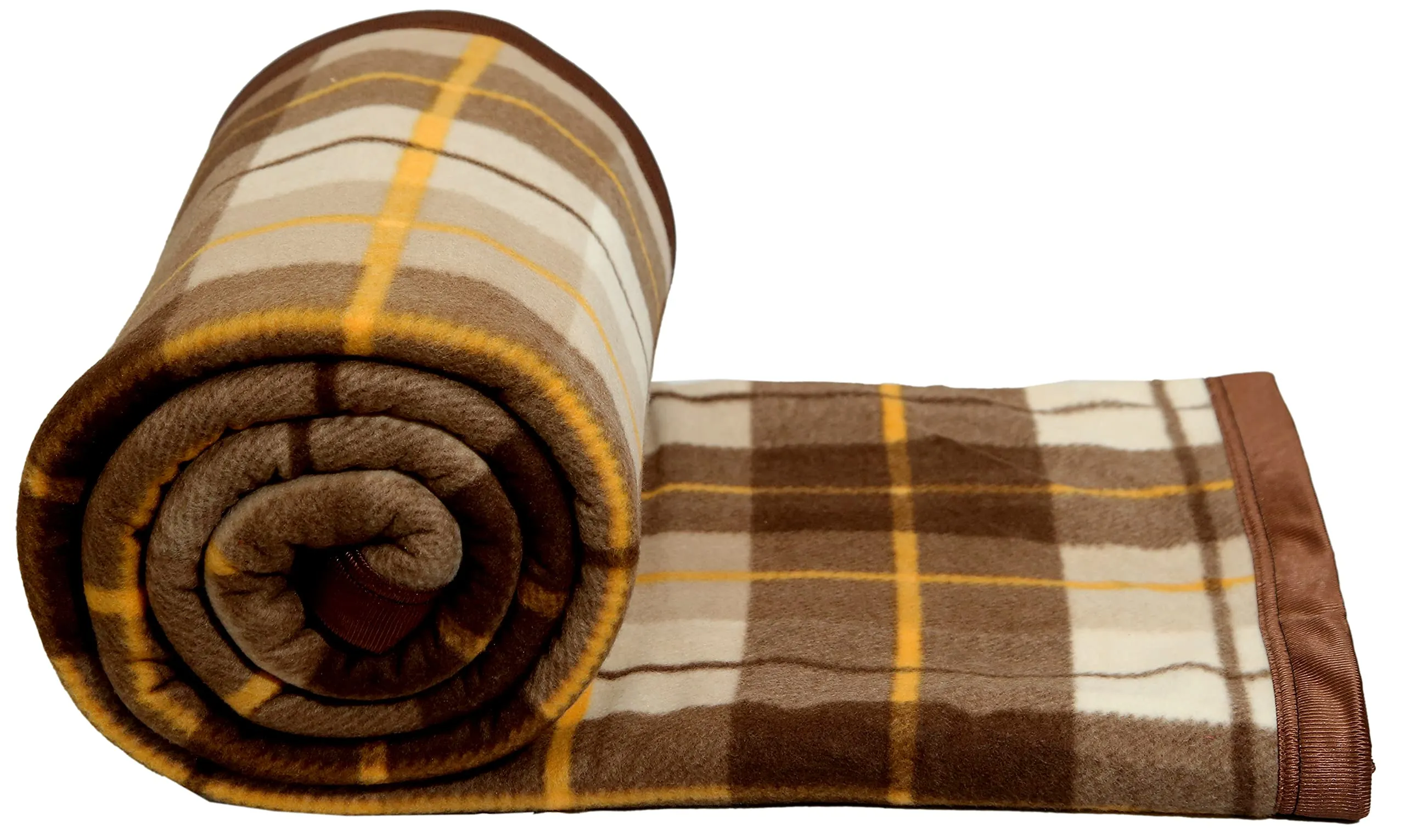 Goyal's ® Check Fleece AC Blanket (Microfibre, Multicolor, Size- 60x90 in) - Brown & Off White