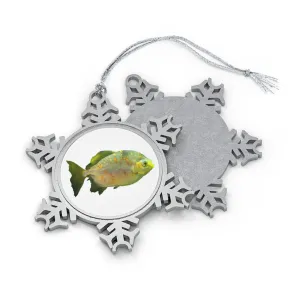 Green Fish with Specs Pewter Snowflake Ornament