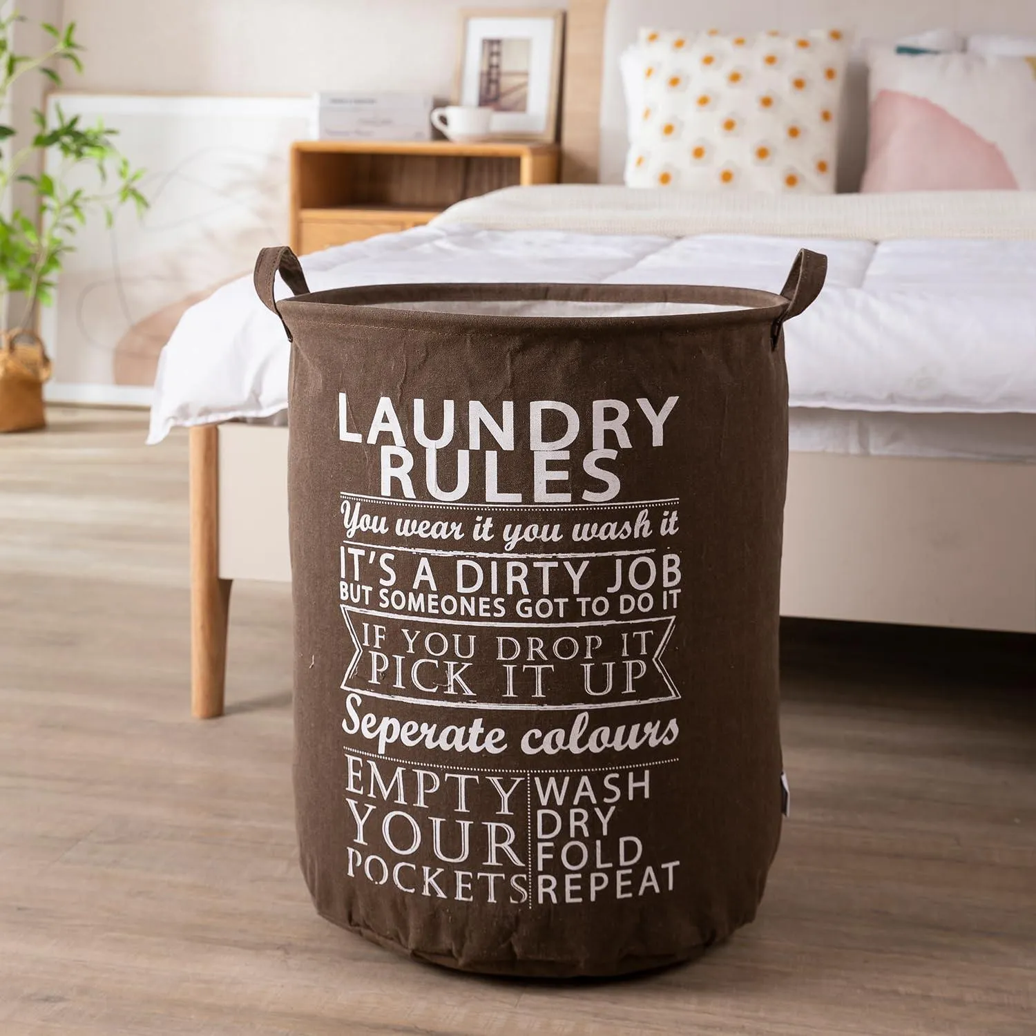 HOKIPO Folding Laundry Clothes Storage Basket - Large 63 Ltr, Brown