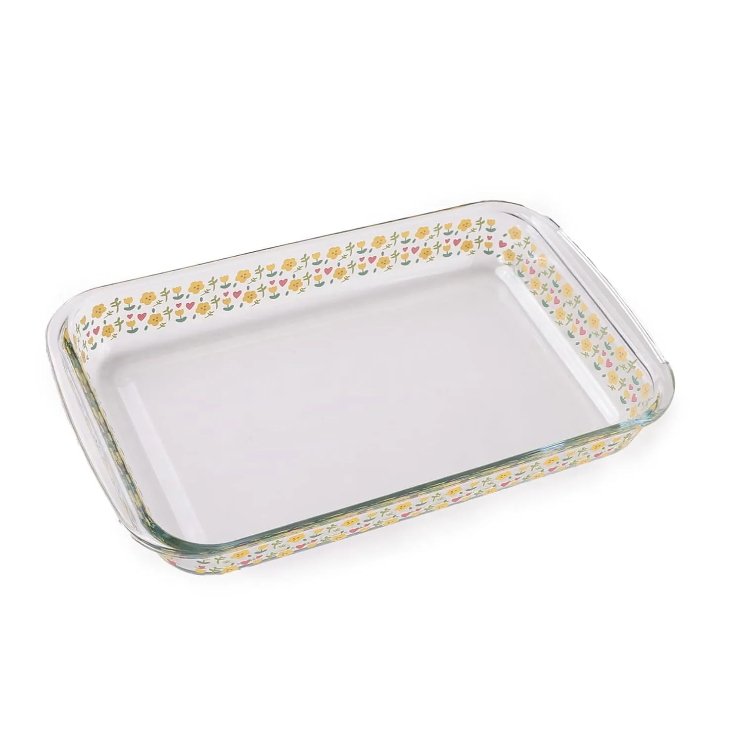 Homestic 3000 ml Borosilicate Printed Glass Baking Tray | Transparent Microwave Oven Safe Utensils | Rectangular Bread Moulds for Baking | Dishwasher Safe | Multipurpose use Serving Tray