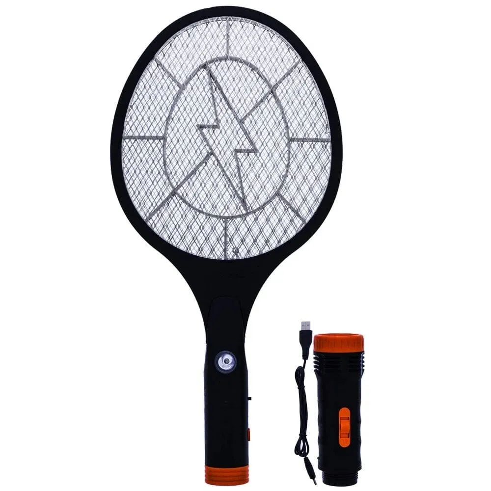 Koramzi Electric Mosquito Swatter Bug Zapper with Rechargable Battery, Handle light and Removable Flashlight