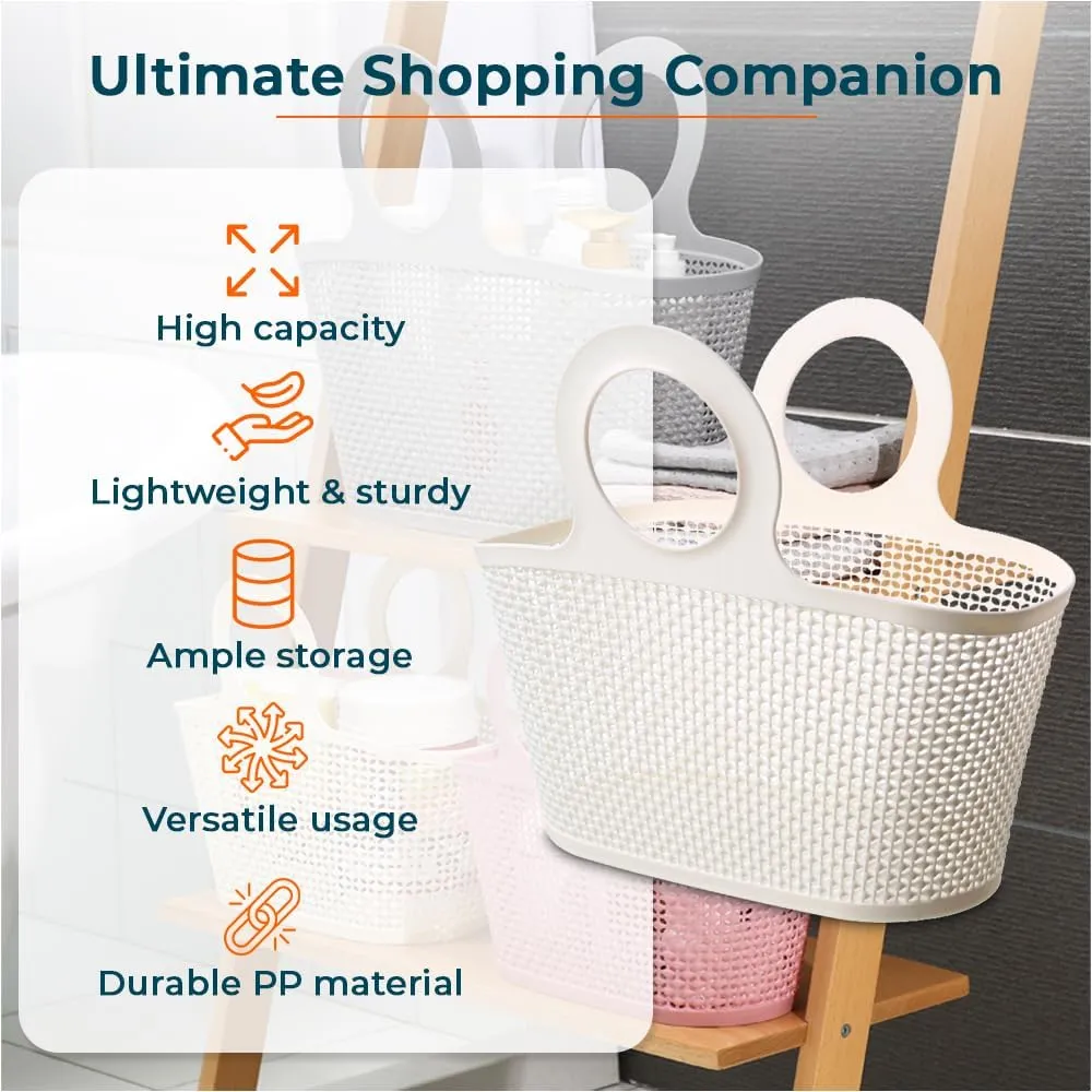 Kuber Industries High-Capicity Shopping Basket with Handle-Pack of 2 (White)