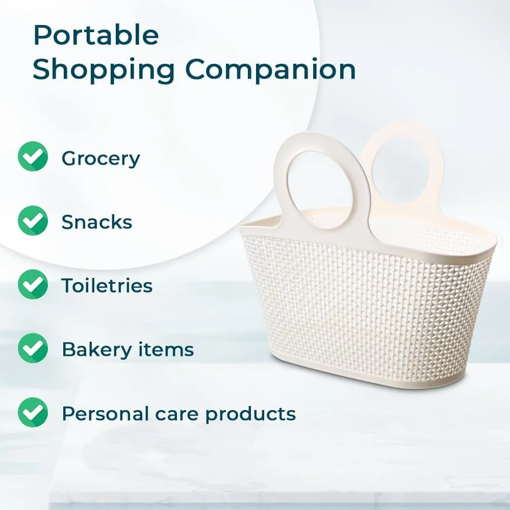 Kuber Industries High-Capicity Shopping Basket with Handle-Pack of 2 (White)