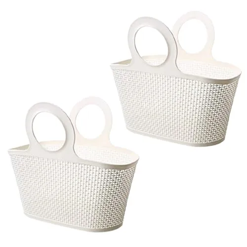 Kuber Industries High-Capicity Shopping Basket with Handle-Pack of 2 (White)