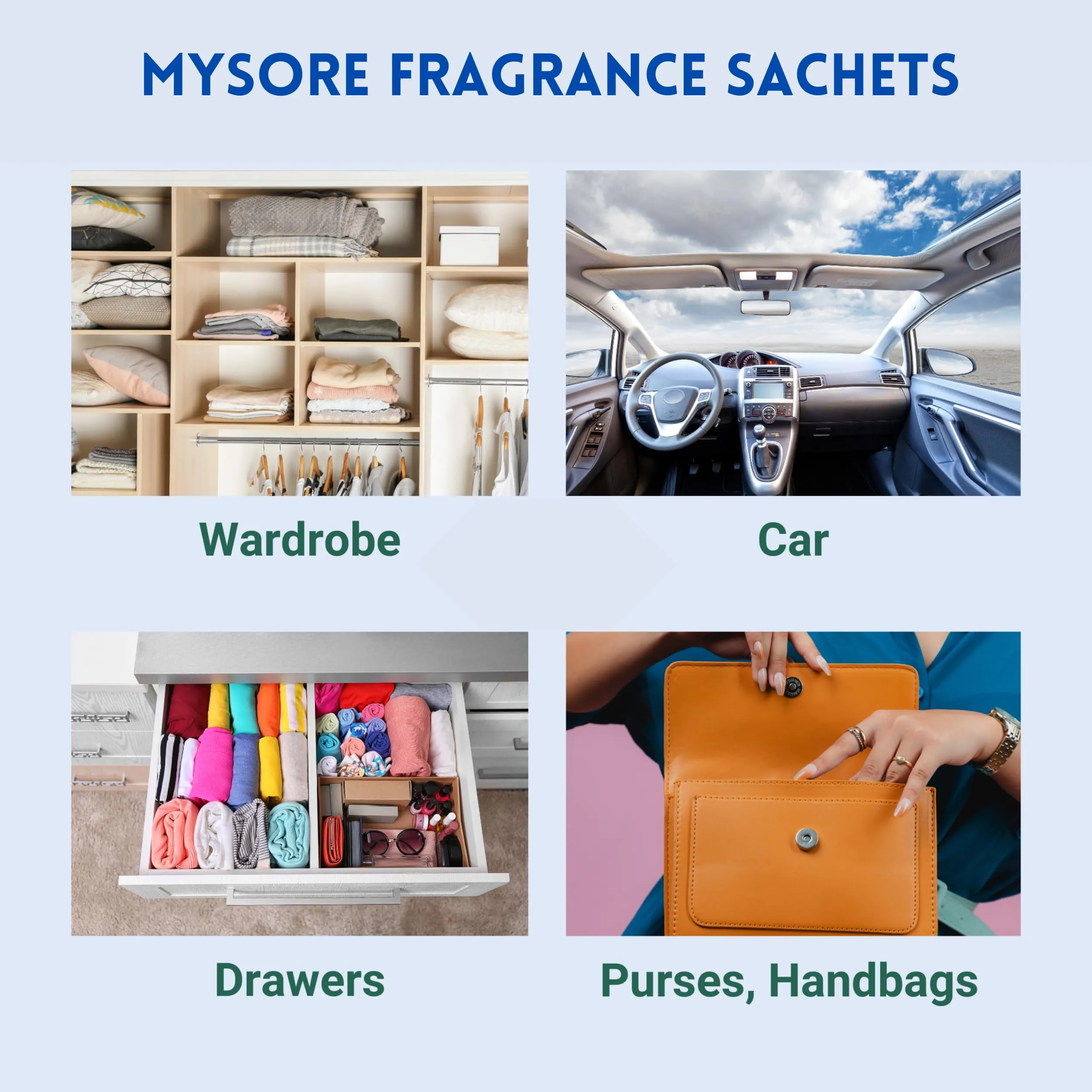 Mysore Lavender & Jasmine Fragrance Sachets - 12-Pack, Natural Fragrance, Eco-Friendly Cloth Pouches, Long-Lasting Freshness for Wardrobes, Drawers & Clothes