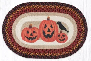 OP-590 Three Jack-O-Lanterns Oval Braided Rug