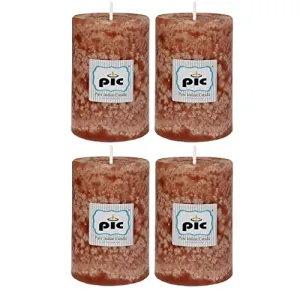 PIC Handmade Southern Pecan Chocolate Scented Brown Wax Pillar Candle (Pack of 4) PUREPC42341 Size 2.75 X 4 Inch