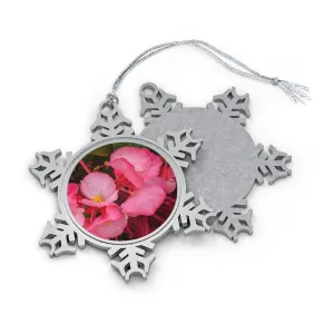 Pink Flowers Pewter Snowflake Ornament