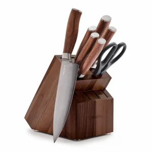 Premiere Titanium Cutlery 8-Piece Knife Block Set with Walnut Handles