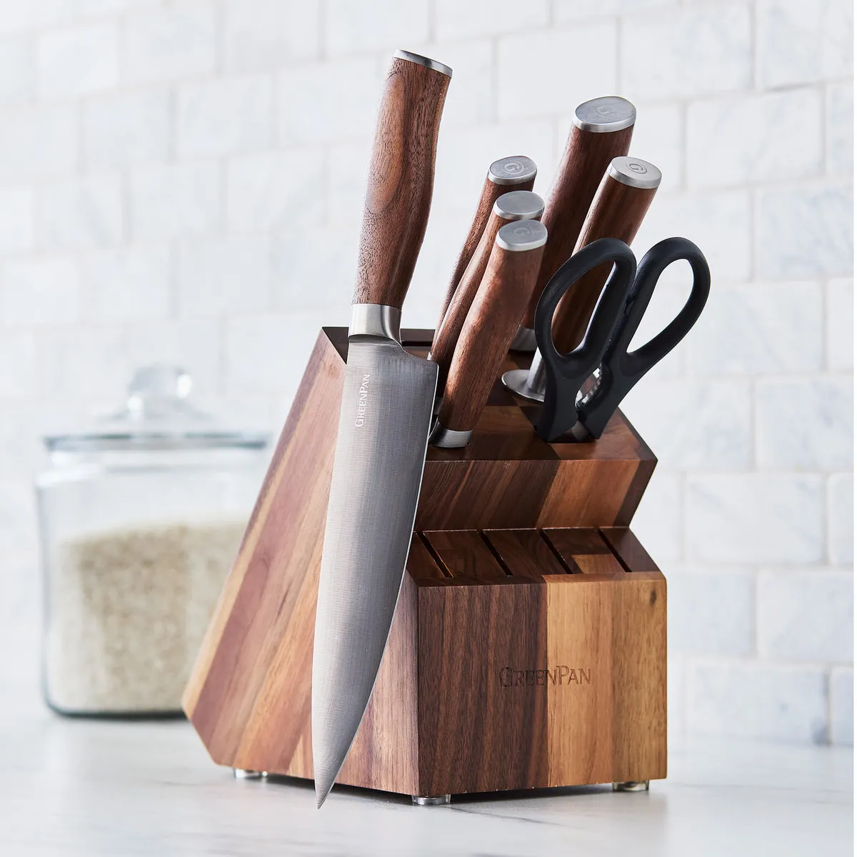 Premiere Titanium Cutlery 8-Piece Knife Block Set with Walnut Handles