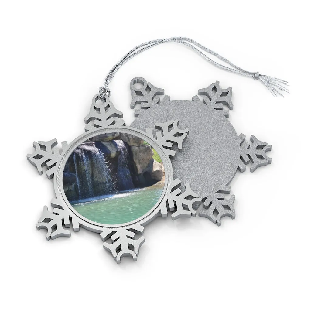 Rock Waterfall Pewter Snowflake Ornament