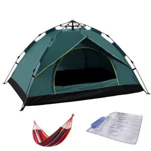 TC-014 Outdoor Beach Travel Camping Automatic Spring Multi-Person Tent For 3-4 People(Green Mat Hammock)