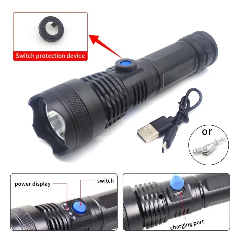 USB Rechargeable Outdoor LED Flashlight for Self Defense and Camping