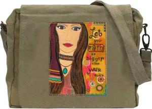 Vintage Addiction - Faith Bigger than Fear Recycled Military Tent Crossbody