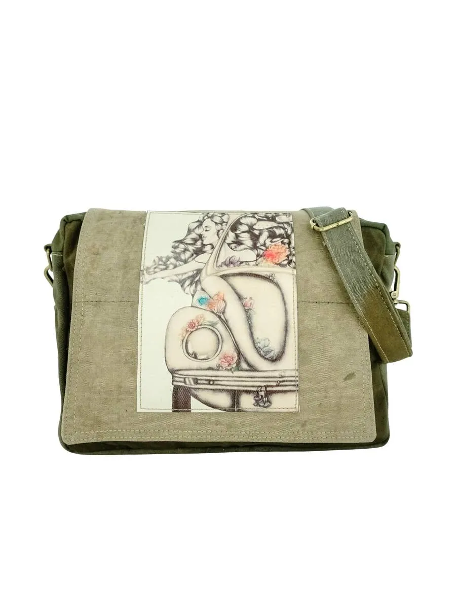 Vintage Addiction - VW Beetle Girl Recycled Military Tent Crossbody